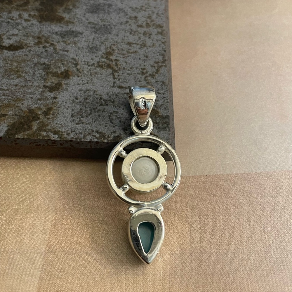 925 sterling silver natural Larimar with fresh water Pearl  pendant “B O H O” - Picture 6 of 9